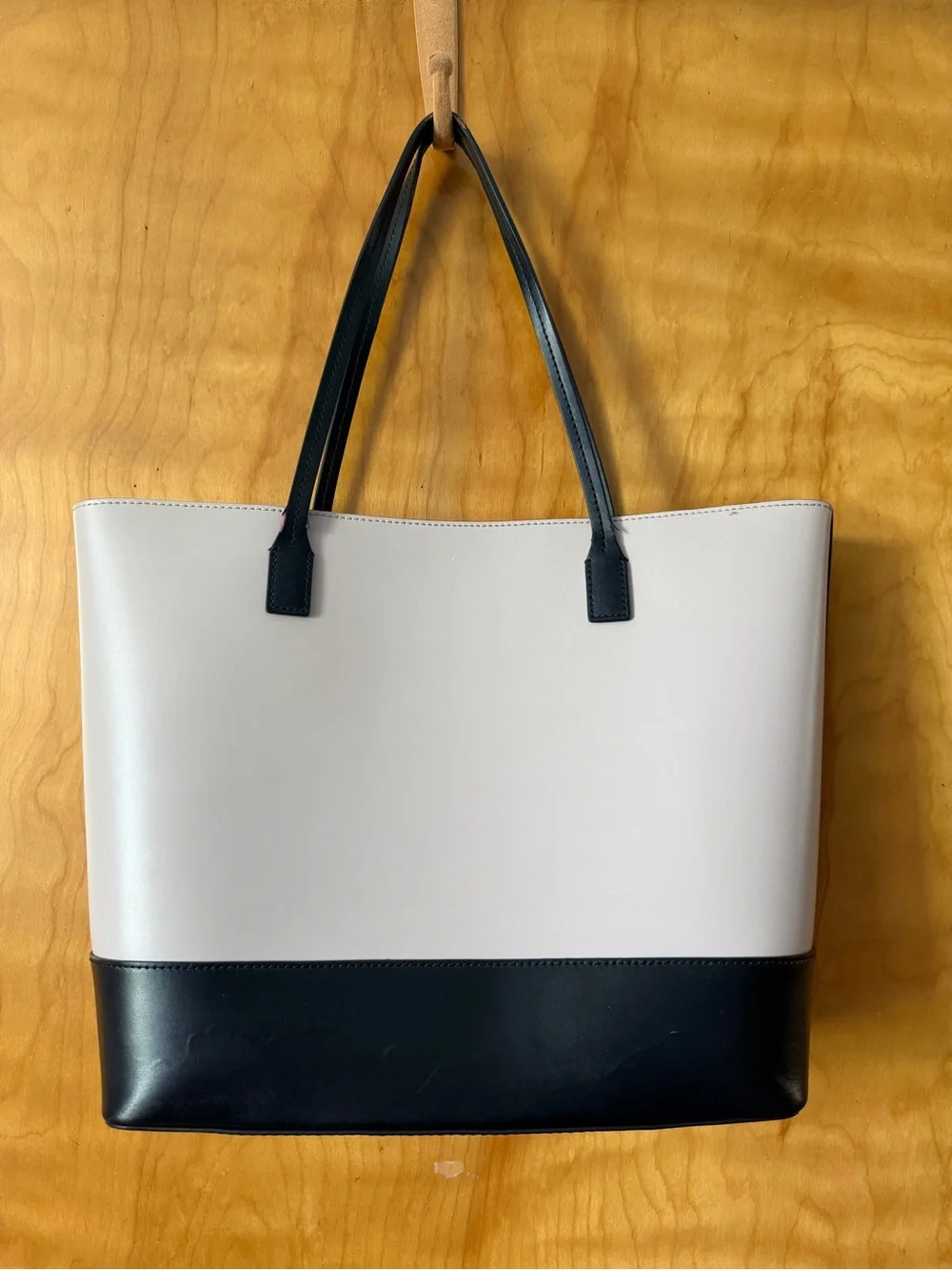 Kate Spade New York Colorblock Leather Tote Cream Black Large Shoulder Bag